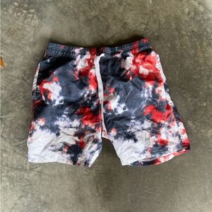 Carbon Red, Black & White Tie-Dye Swim Shorts